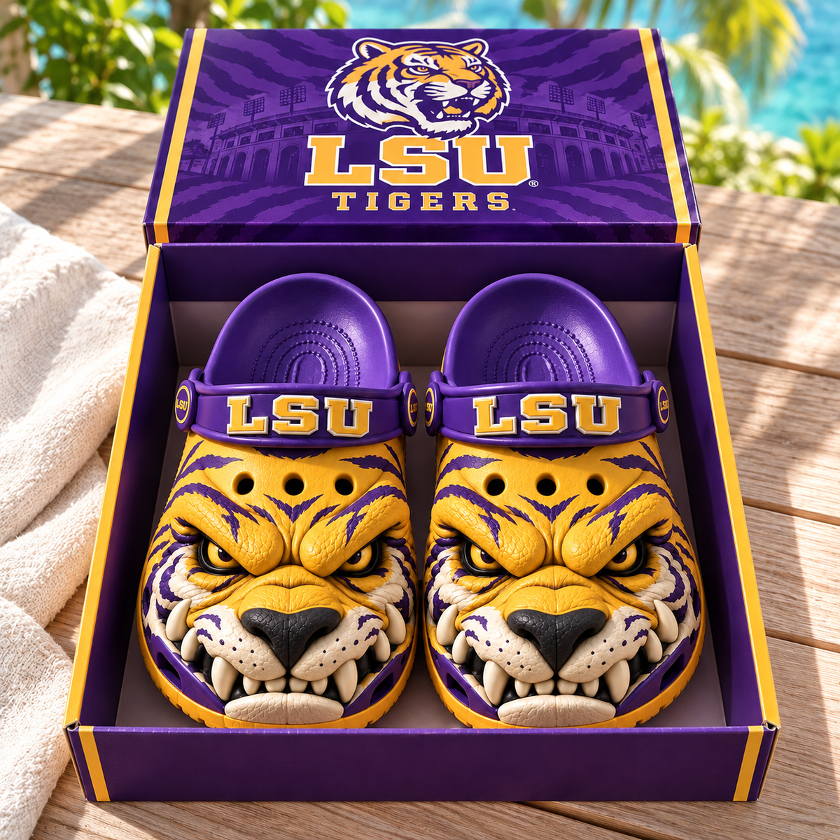 LSU Premium FIERCE 3D MASCOT CLOGS HQH